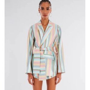 Bcbg Maxazria XS Hollis Oversized Blazer Y2K Pastel Rainbow Striped Metallic